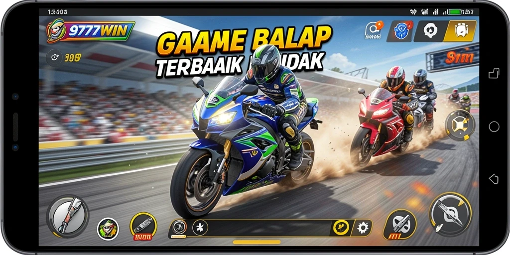 Screenshot gameplay 9777WIN menunjukkan balapan motor yang seru dan mendebarkan.