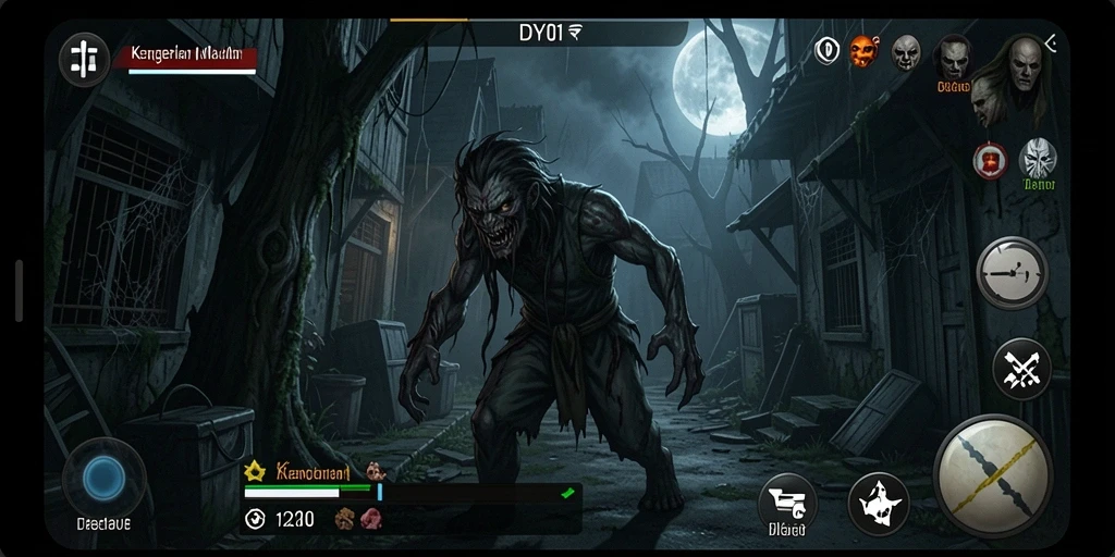 Screenshot gameplay DY01 menampilkan momen ketegangan dan kegelapan yang menghantui.