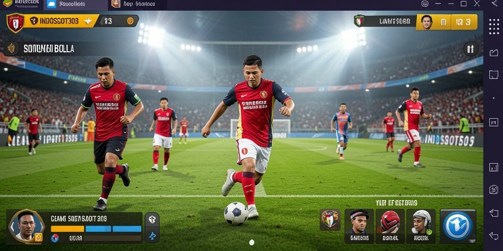 Tampilan gameplay seru dalam INDOSLOT303 dengan aksi sepak bola yang intens.